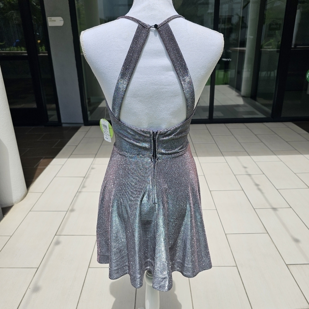 Speechless ✦ Shimmer Party Dress ✦ Silver-Purple Color Shift Fit & Flare Sz 3 - Picture 5 of 17